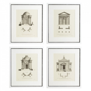 Set 4 tablouri albe/negre din lemn si MDF 55x65 cm Architecture Eichholtz