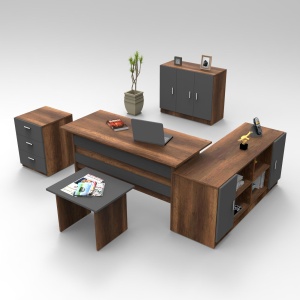 Set birou, masa de cafea, comoda, noptiera si bufet inferior maro nuc/gri antracit Tania The Home Collection