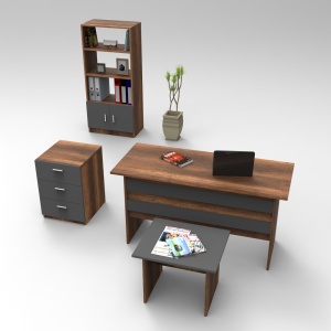 Set birou, noptiera, etajera si masa de cafea maro nuc/gri antracit Vera The Home Collection