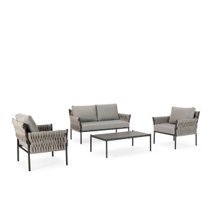 Set canapea cu 2 fotolii si masa de cafea exterior negru/gri din textil Swell Thai Natura