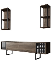 Set comoda TV cu 2 etajere maro/negru Chrome Line The Home Collection