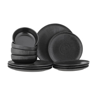 Set de masa 12 piese negre din ceramica Neri Bloomingville
