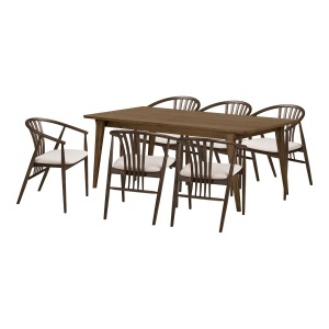 Set masa dining extensibila si 6 scaune din lemn maro inchis Darwin and Agustin House Nordic