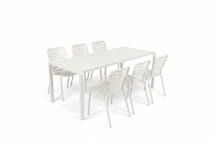 Set masa dining si 6 scaune exterior albe din metal Vondel Zuiver