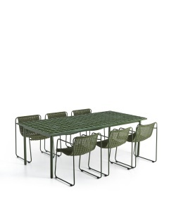Set masa si 6 scaune exterior verzi din metal Maurina Kave Home