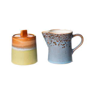 Set zaharnita si latiera multicolore din ceramica 70s HK Living