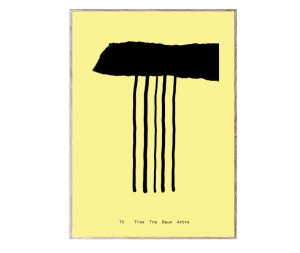Tablou negru/galben cu rama din lemn 30x40 cm T-Alphabet Spaghetti Letter Paper Collective