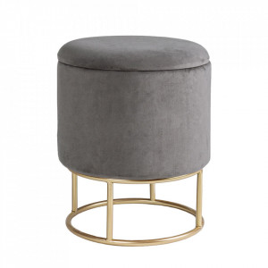 Taburet rotund gri/auriu din catifea 30 cm Polina Bizzotto