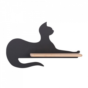 Aplica cu raft neagra/maro din lemn de fag si MDF cu LED Cat Ale Candellux