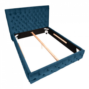 Cadru pat albastru din catifea si lemn 210x220 cm Paris The Home Collection