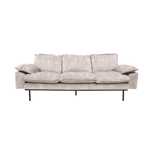 Canapea crem din catifea si metal pentru 3 persoane Retro Sofa HK Living