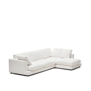 Canapea cu colt alba din textil pentru 4 persoane Gala Right Kave Home