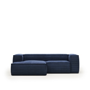Canapea cu colt albastra din catifea pentru 2 persoane Blok Corduroy FR Left Kave Home