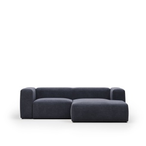 Canapea cu colt albastra din textil pentru 2 persoane Blok Chenille FR Right Kave Home