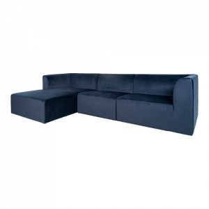 Canapea cu colt albastru din catifea si lemn 272 cm Alba Left House Nordic