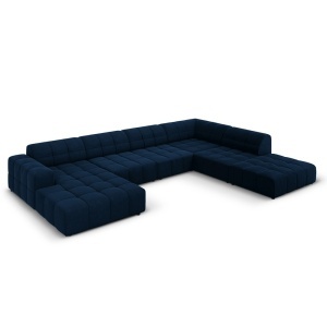 Canapea cu colt albastru royal din catifea pentru 7 persoane Jennifer Right Micadoni
