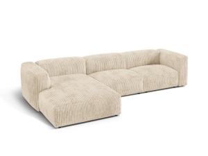 Canapea cu colt bej deschis din textil pentru 3 persoane Martina Corduroy Left Micadoni