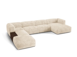 Canapea cu colt bej deschis din textil pentru 5 persoane Martina Corduroy Left Micadoni
