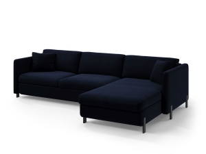 Canapea cu colt extensibila albastru royal din catifea pentru 5 persoane Gloria Right Micadoni