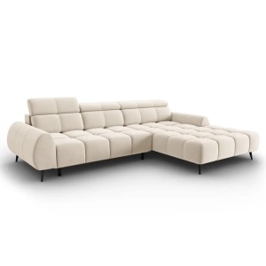 Canapea cu colt extensibila din catifea bej deschis pentru 5 persoane Alyse Right Micadoni