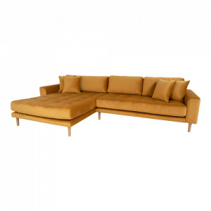 Canapea cu colt galben mustar din catifea si lemn 290 cm Lido Left House Nordic