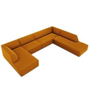 Canapea cu colt galbena din catifea pentru 7 persoane Ruby Right Micadoni