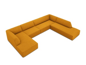 Canapea cu colt galbena din textil pentru 7 persoane Ruby Corduroy Right Micadoni