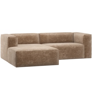 Canapea cu colt grej din catifea 254 cm Bean Chenille Left Woood