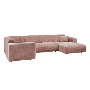 Canapea cu colt grej/roz din textil 345 cm Cloud Left Chenille Woood
