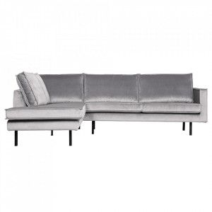 Canapea cu colt gri deschis din catifea 266 cm Rodeo Left BePureHome