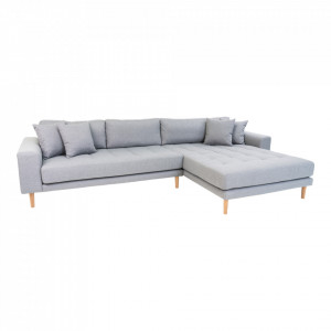 Canapea cu colt gri deschis din poliester 290 cm Lido Right House Nordic
