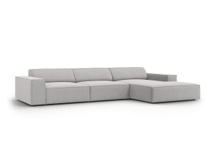 Canapea cu colt gri deschis din textil pentru 4 persoane Jodie Megan Right Micadoni