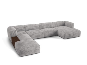 Canapea cu colt gri deschis din textil pentru 5 persoane Martina Corduroy Left Micadoni