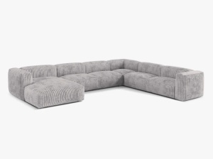 Canapea cu colt gri deschis din textil pentru 6 persoane Martina Corduroy Right Micadoni
