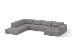 Canapea cu colt gri deschis din textil pentru 7 persoane Jennifer Panoramic Chenille Left Micadoni