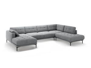 Canapea cu colt gri din catifea pentru 7 persoane Bemy Left Right Velvet Micadoni