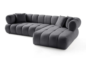 Canapea cu colt gri inchis din textil 280 cm Petra Boucle Right The Home Collection