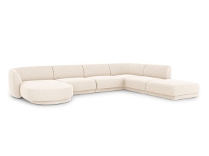 Canapea cu colt ivorie din textil pentru 6 persoane Miley Eden Chenille Panoramic Right Micadoni