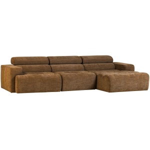 Canapea cu colt maro caramel din textil 300 cm Novi Right Woood