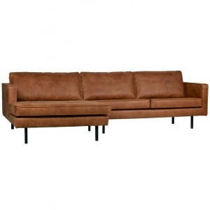 Canapea cu colt maro coniac din piele 300 cm Rodeo Left Woood
