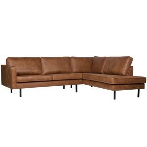 Canapea cu colt maro din piele 266 cm Rodeo Right Woood