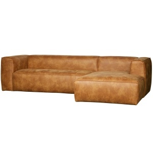 Canapea cu colt maro din piele 305 cm Bean Cognac Right Woood