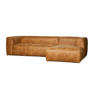 Canapea cu colt maro din piele 305 cm Bean Cognac Right Woood