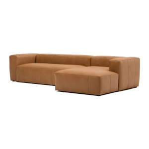 Canapea cu colt maro din piele pentru 4 persoane Blok Right Kave Home