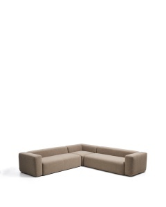 Canapea cu colt maro din textil pentru 5 persoane Blok Chenille Symmetrical Kave Home