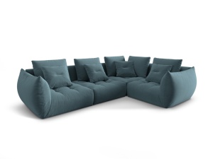 Canapea cu colt modulara albastra din catifea pentru 3 persoane Bloom Right Micadoni