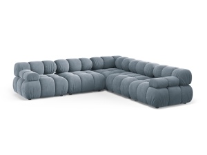Canapea cu colt modulara albastru deschis din catifea pentru 5 persoane Bellis Bluvel Symmetrical Micadoni