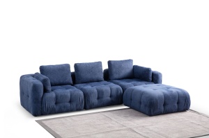 Canapea cu colt modulara albastru navy din textil pentru 3 persoane Amaris The Home Collection