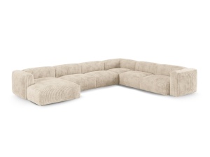 Canapea cu colt modulara bej deschis din textil pentru 6 persoane Martina Corduroy Right XL Micadoni