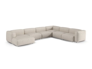 Canapea cu colt modulara bej din textil pentru 6 persoane Martina Monet Boucle Right XL Micadoni